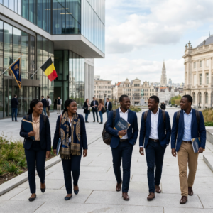 Editorial featured image for an African scholarship information website: an elegant academic view of Brussels, Belgium,